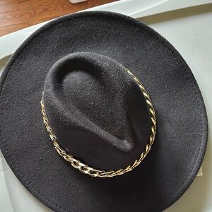 Black Hat with Gold Chain Accent
